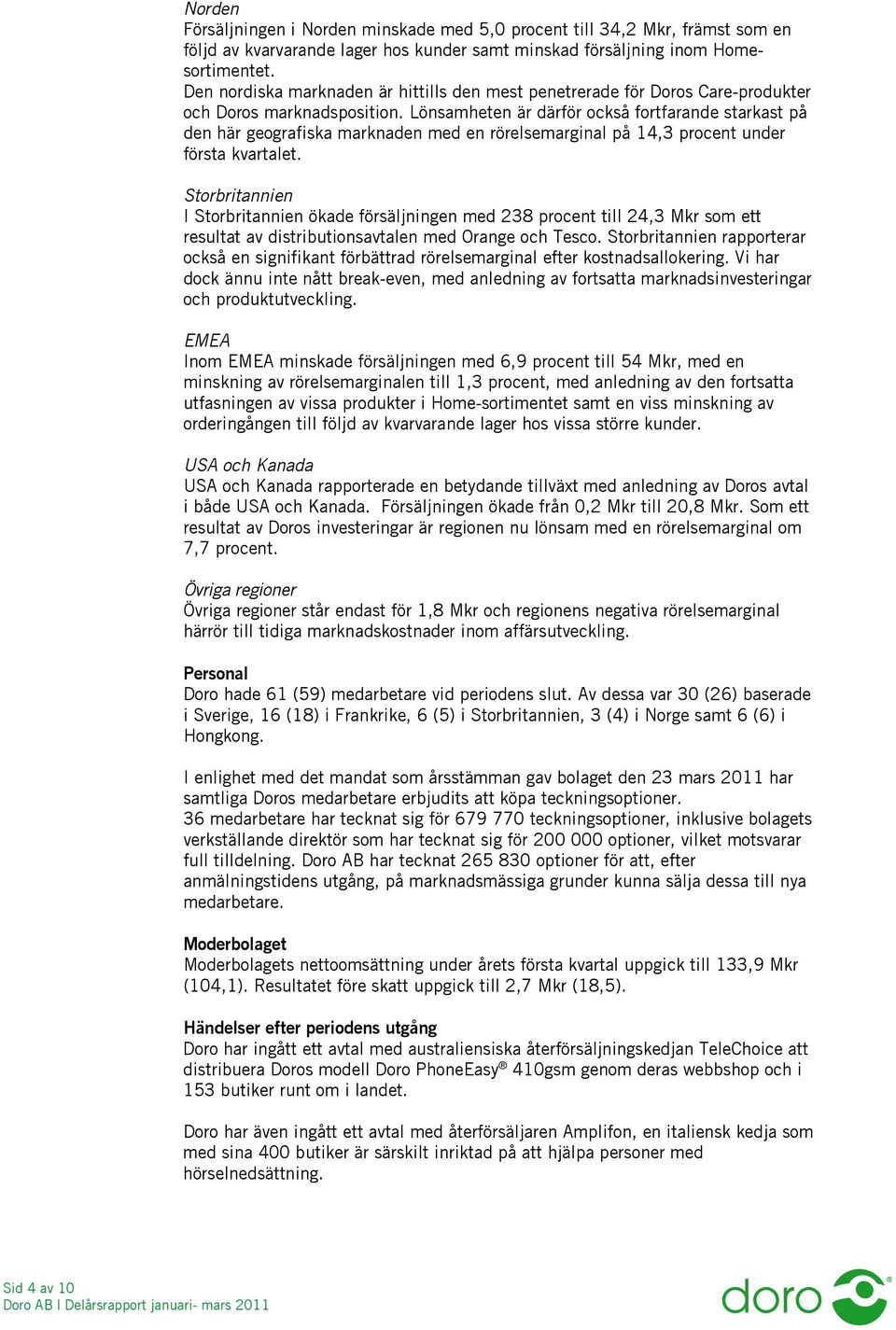 Lönsamheten är därför också fortfarande starkast på den här geografiska marknaden med en rörelsemarginal på 14,3 procent under första kvartalet.