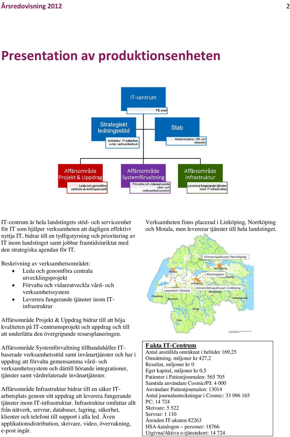 Verksamheten finns placerad i Linköping, Norrköping och Motala, men levererar tjänster till hela landstinget.