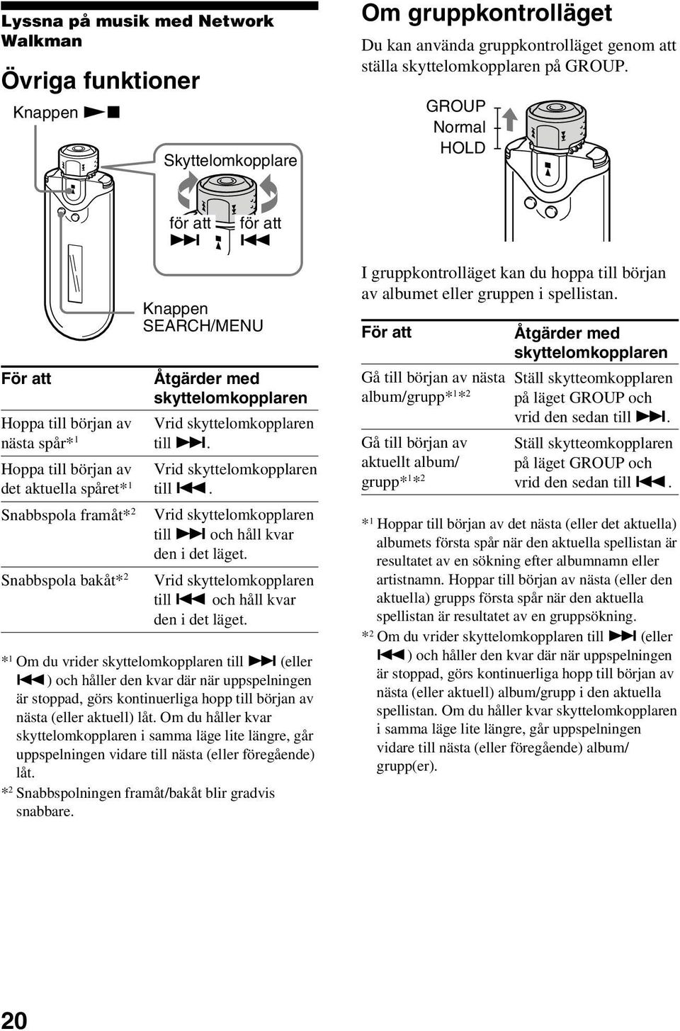 Knappen SEARCH/MENU Åtgärder med skyttelomkopplaren Vrid skyttelomkopplaren till >. Vrid skyttelomkopplaren till.. Vrid skyttelomkopplaren till > och håll kvar den i det läget.