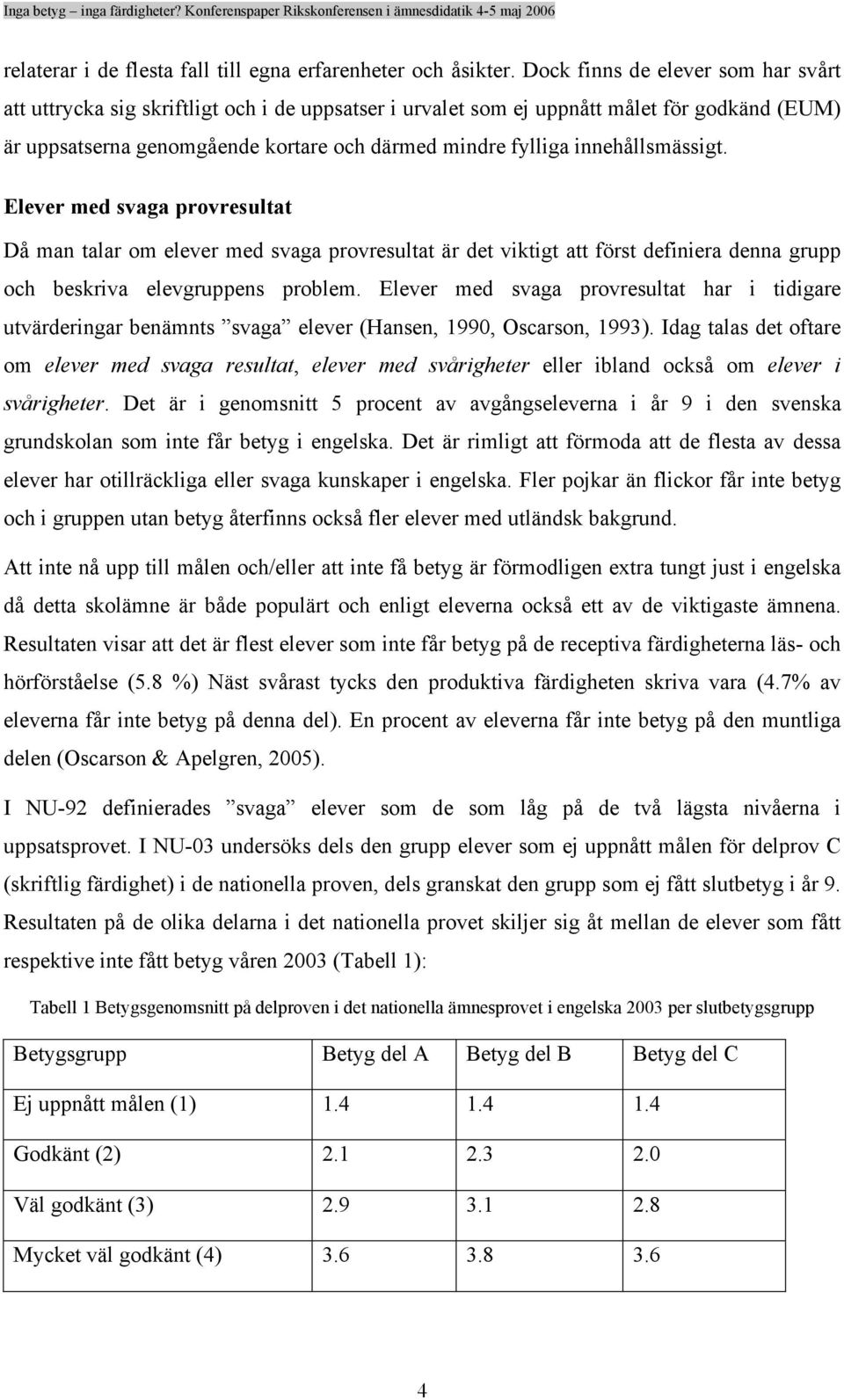 innehållsmässigt. Elever med svaga provresultat Då man talar om elever med svaga provresultat är det viktigt att först definiera denna grupp och beskriva elevgruppens problem.