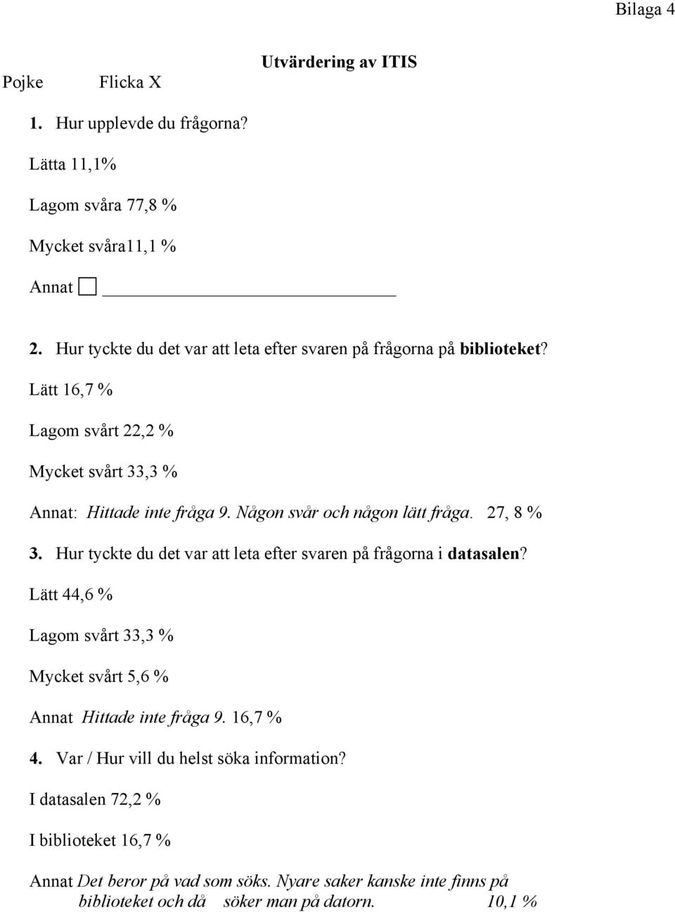 Någon svår och någon lätt fråga. 27, 8 % 3. Hur tyckte du det var att leta efter svaren på frågorna i datasalen?