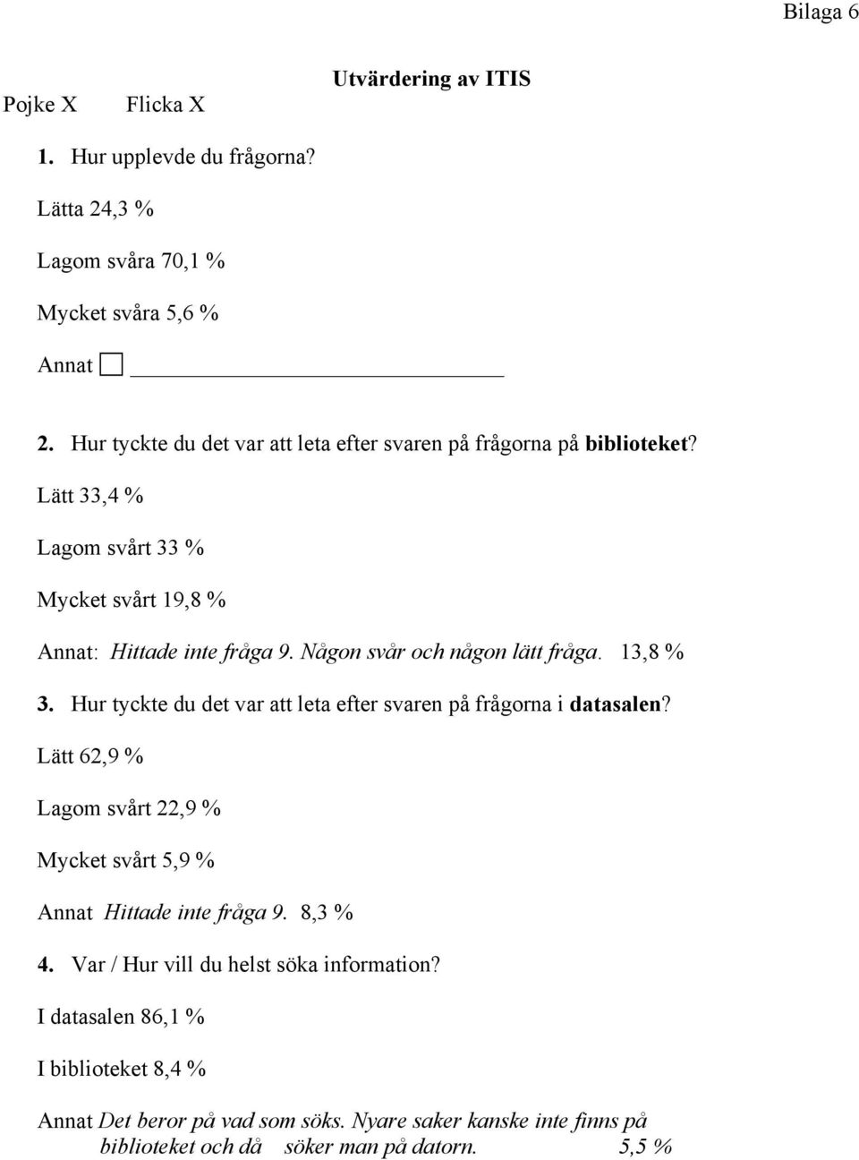 Någon svår och någon lätt fråga. 13,8 % 3. Hur tyckte du det var att leta efter svaren på frågorna i datasalen?