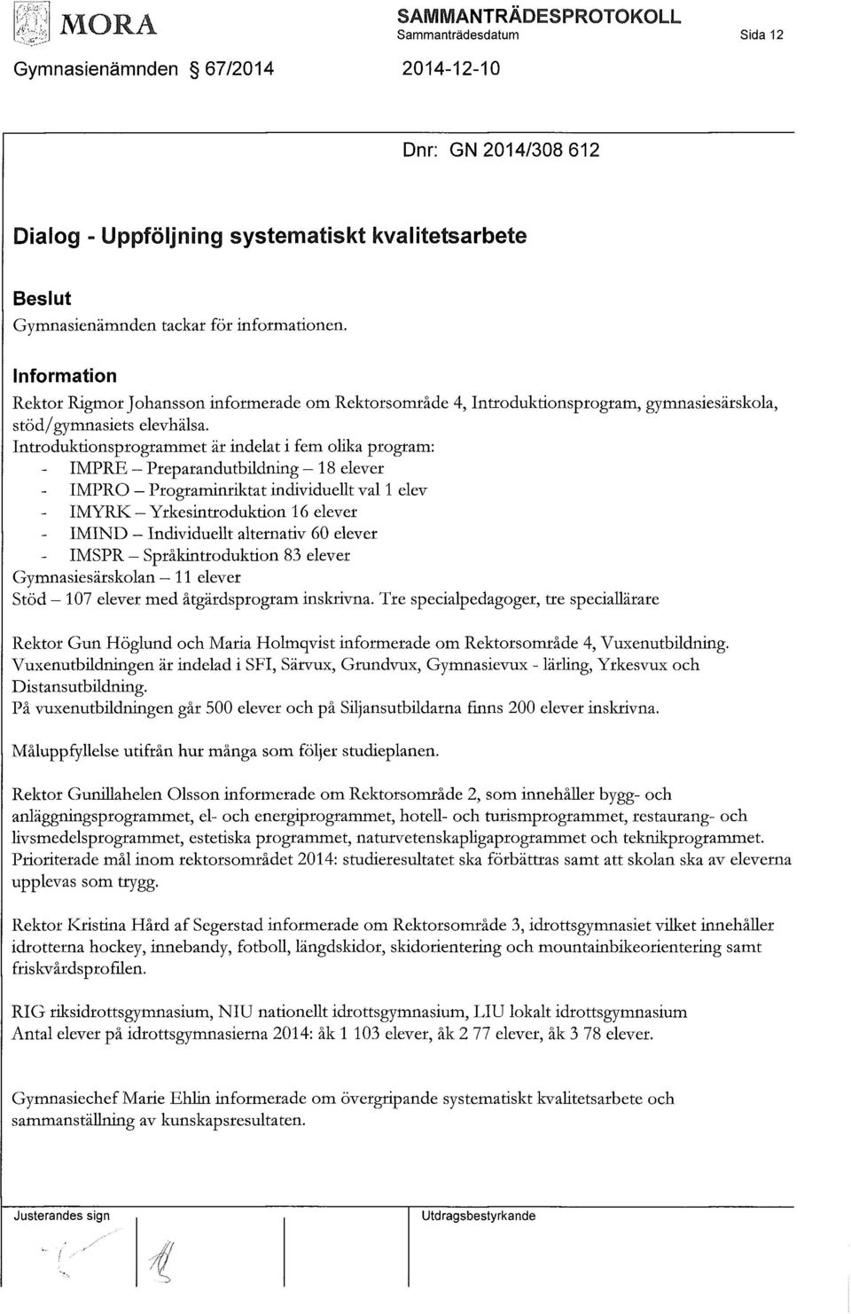 Introduktionsprogrammet är indelat i fem olika program: IMPRE - Preparandutbildning - 18 elever IMPRO Programinriktat individuellt val 1 elev IMYRK - Yrkesintroduktion 16 elever IMIND - Individuellt