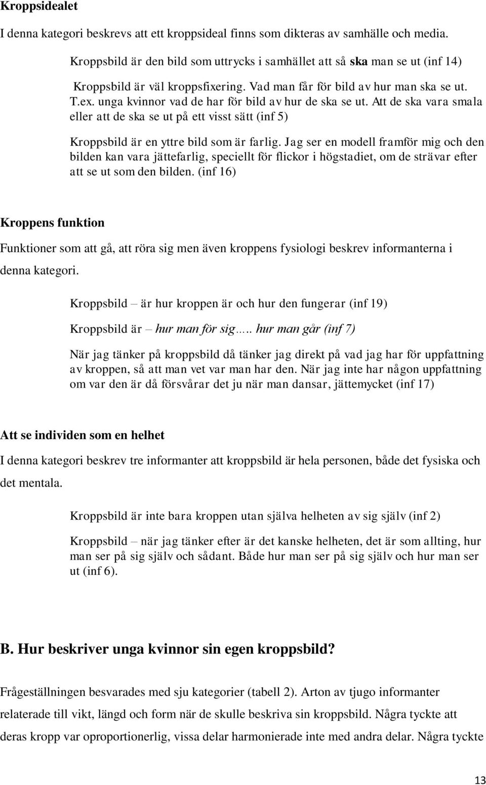 unga kvinnor vad de har för bild av hur de ska se ut. Att de ska vara smala eller att de ska se ut på ett visst sätt (inf 5) Kroppsbild är en yttre bild som är farlig.