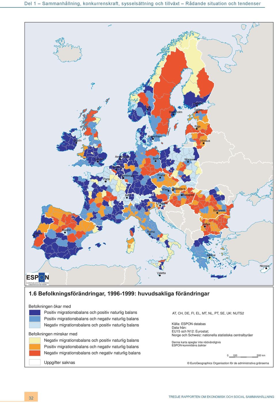 migrationsbalans och positiv naturlig balans Befolkningen minskar med Negativ migrationsbalans och positiv naturlig balans Positiv migrationsbalans och negativ naturlig balans Negativ