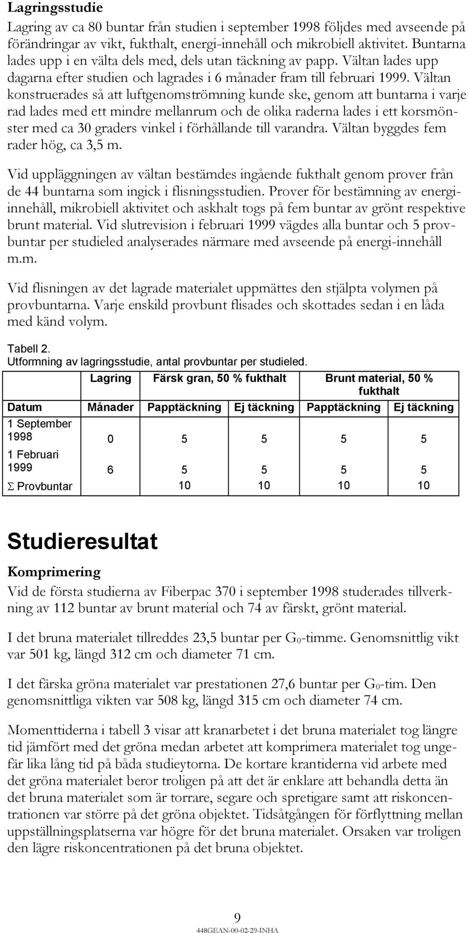 Vältan konstruerades så att luftgenomströmning kunde ske, genom att buntarna i varje rad lades med ett mindre mellanrum och de olika raderna lades i ett korsmönster med ca 30 graders vinkel i