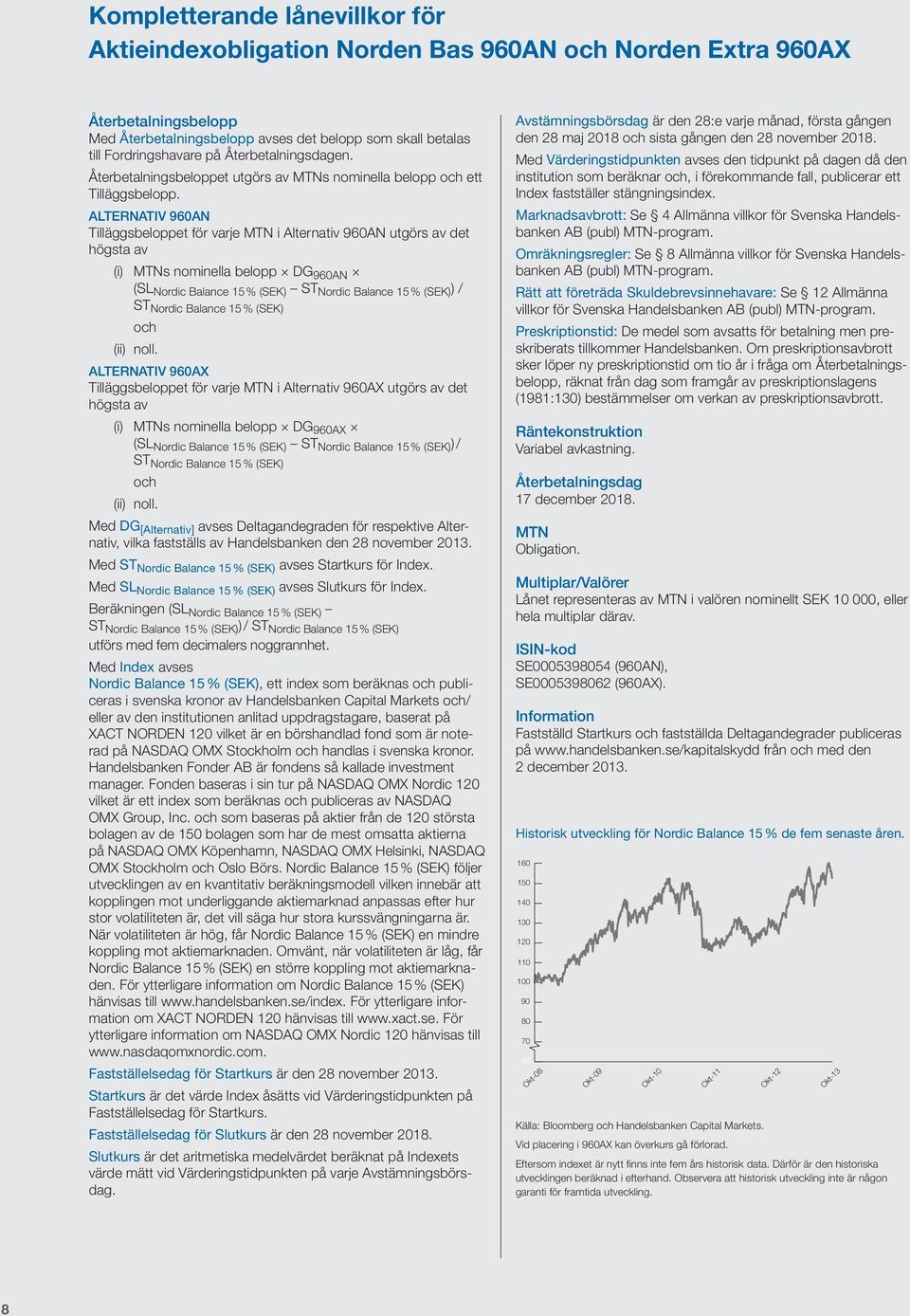 ALTERNATIV 960AN Tilläggsbeloppet för varje MTN i Alternativ 960AN utgörs av det högsta av (i) MTNs nominella belopp DG 960AN (SL Nordic Balance 15 % (SEK) ST Nordic Balance 15 % (SEK) ) / ST Nordic