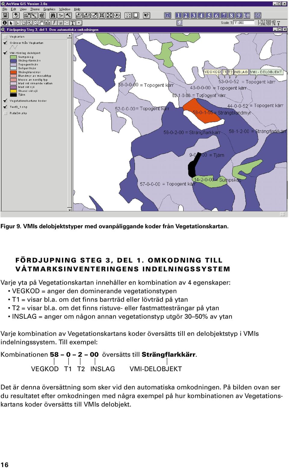 a. om det finns ristuve- eller fastmattesträngar på ytan INSLAG = anger om någon annan vegetationstyp utgör 30 50% av ytan Varje kombination av Vegetationskartans koder översätts till en