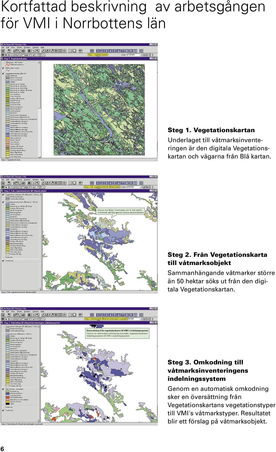Från Vegetationskarta till våtmarksobjekt Sammanhängande våtmarker större än 50 hektar söks ut från den digitala Vegetationskartan. Steg 3.