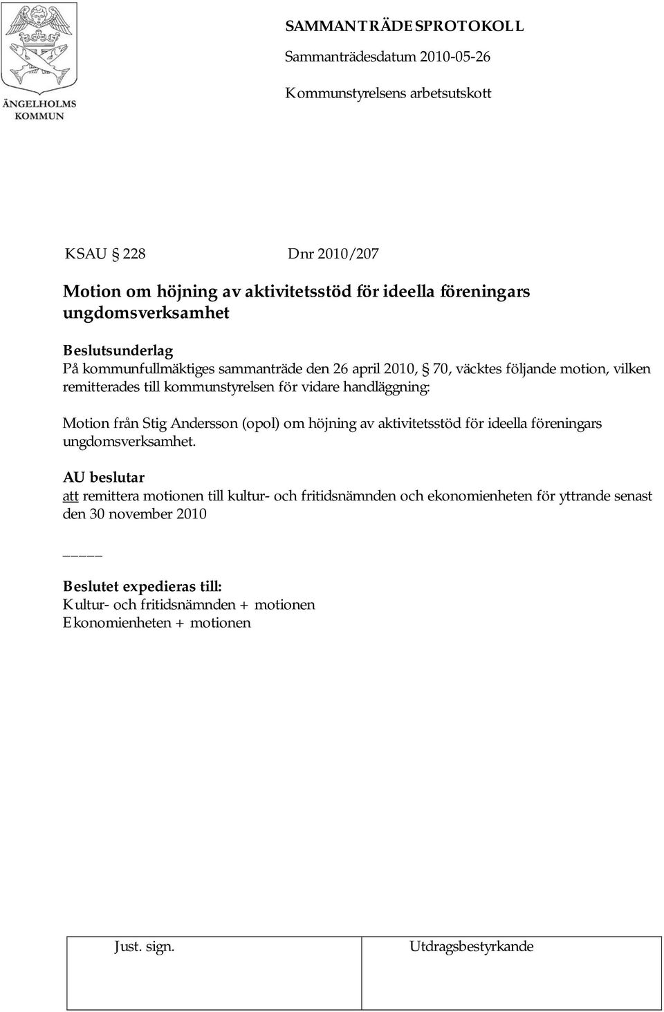 Andersson (opol) om höjning av aktivitetsstöd för ideella föreningars ungdomsverksamhet.