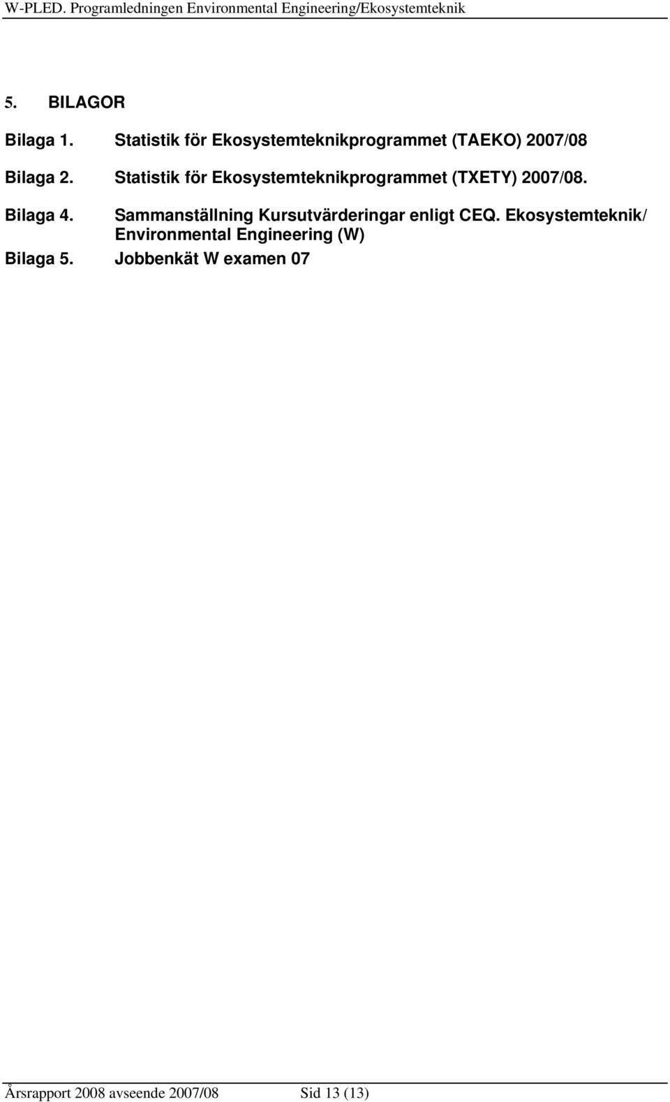 Statistik för Ekosystemteknikprogrammet (TXETY) 27/8. Bilaga 4.