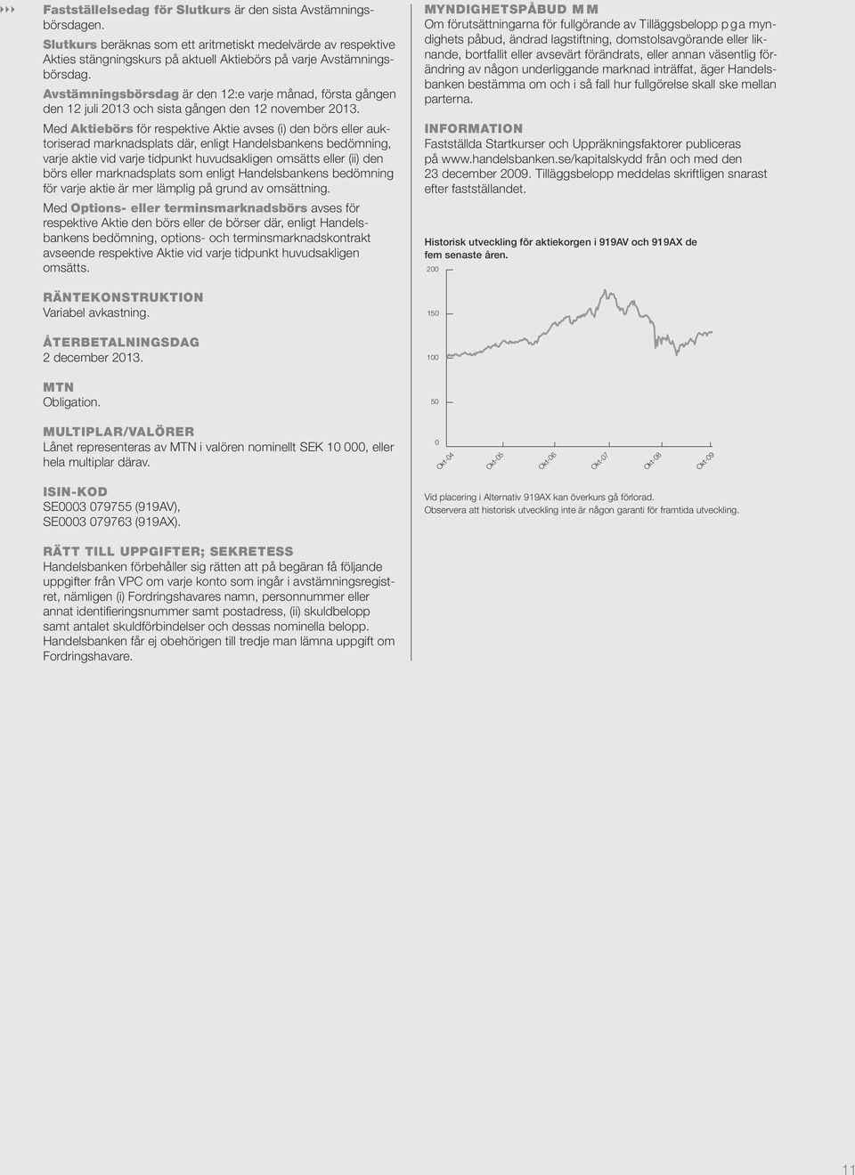 Avstämningsbörsdag är den 12:e varje månad, första gången den 12 juli 2013 och sista gången den 12 november 2013.