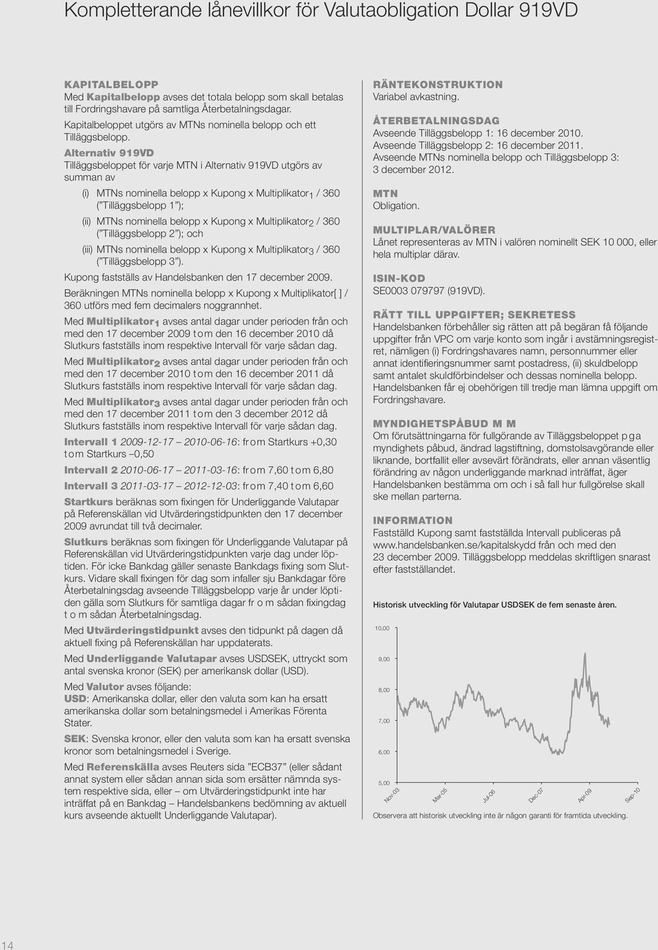 Alternativ 919VD Tilläggsbeloppet för varje MTN i Alternativ 919VD utgörs av summan av (i) MTNs nominella belopp x Kupong x Multiplikator 1 / 360 ( Tilläggsbelopp 1 ); (ii) MTNs nominella belopp x