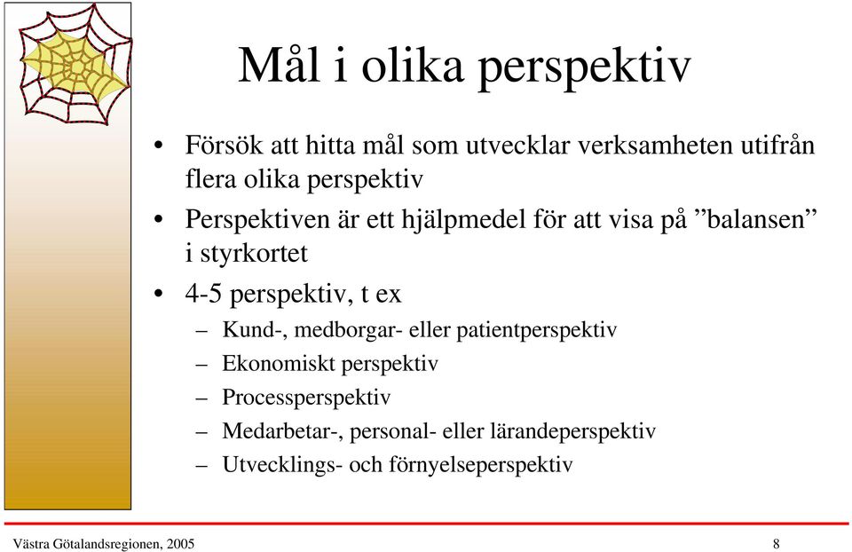 ex Kund-, medborgar- eller patientperspektiv Ekonomiskt perspektiv Processperspektiv Medarbetar-,