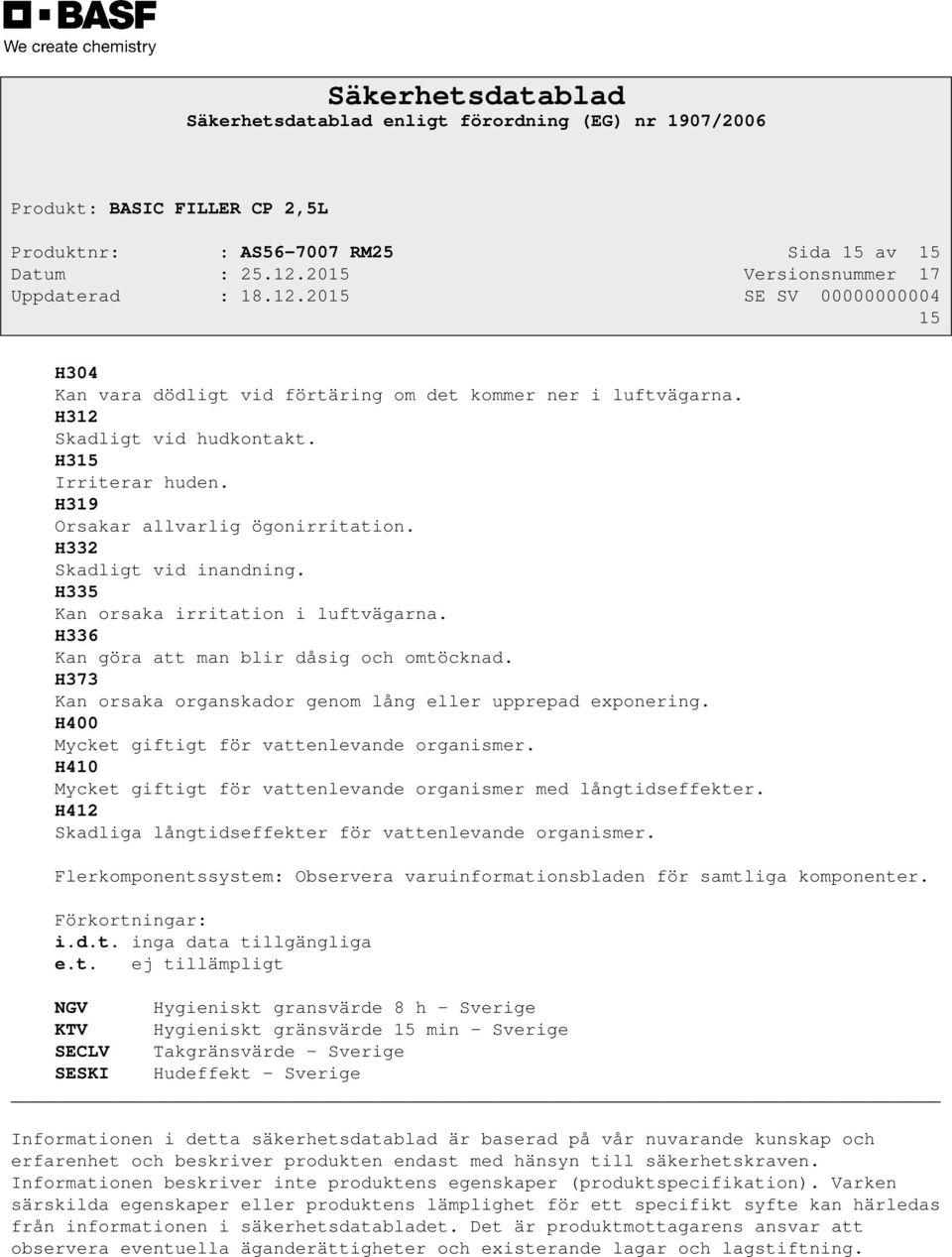 H373 Kan orsaka organskador genom lång eller upprepad exponering. H400 Mycket giftigt för vattenlevande organismer. H410 Mycket giftigt för vattenlevande organismer med långtidseffekter.