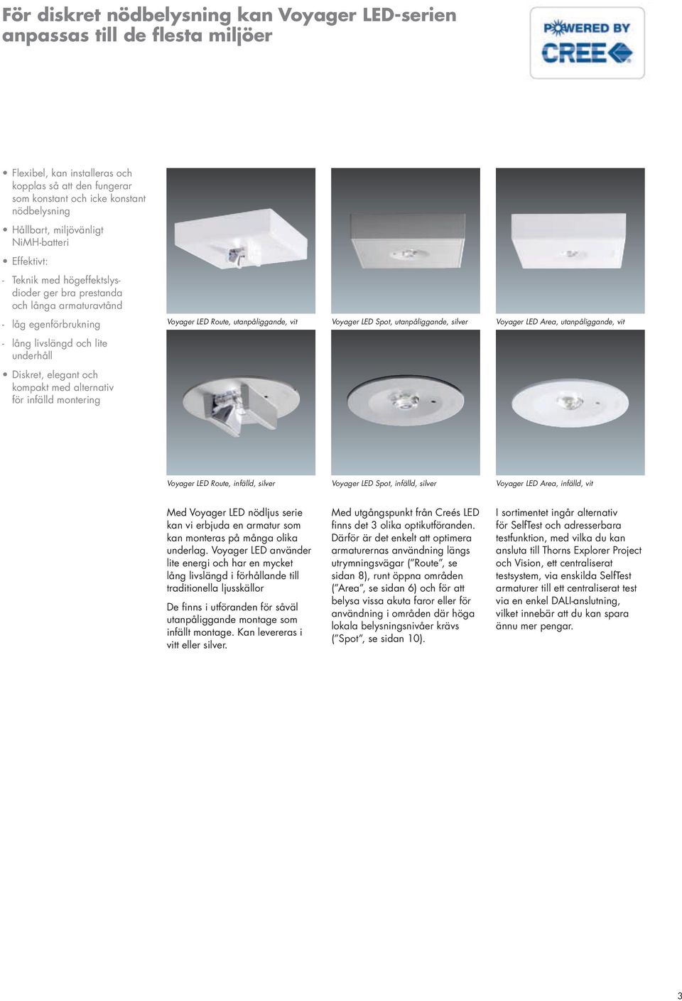 kompakt med alternativ för infälld montering Voyager LED Route, utanpåliggande, vit Voyager LED Spot, utanpåliggande, silver Voyager LED Area, utanpåliggande, vit Voyager LED Route, infälld, silver