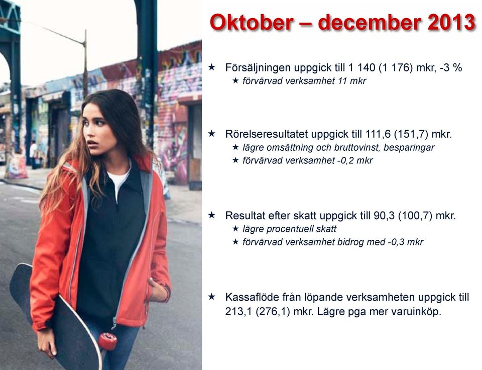 lägre omsättning och bruttovinst, besparingar förvärvad verksamhet -0,2 mkr Resultat efter skatt uppgick till