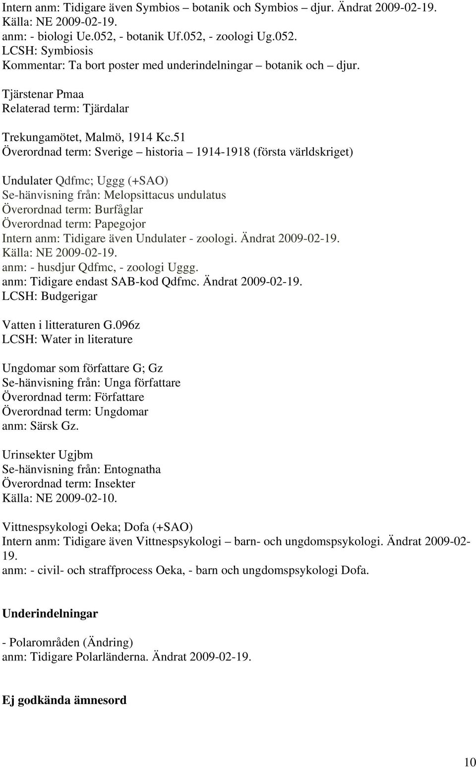 51 Överordnad term: Sverige historia 1914-1918 (första världskriget) Undulater Qdfmc; Uggg (+SAO) Se-hänvisning från: Melopsittacus undulatus Överordnad term: Burfåglar Överordnad term: Papegojor