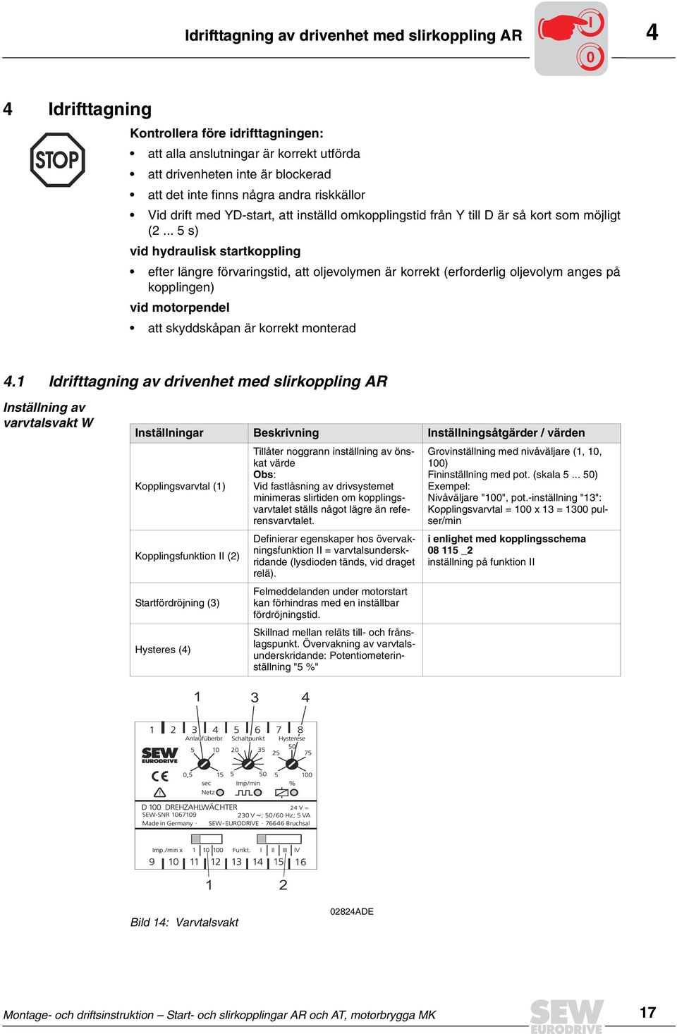 .. 5 s) vid hydraulisk startkoppling efter längre förvaringstid, att oljevolymen är korrekt (erforderlig oljevolym anges på kopplingen) vid motorpendel att skyddskåpan är korrekt monterad 4.