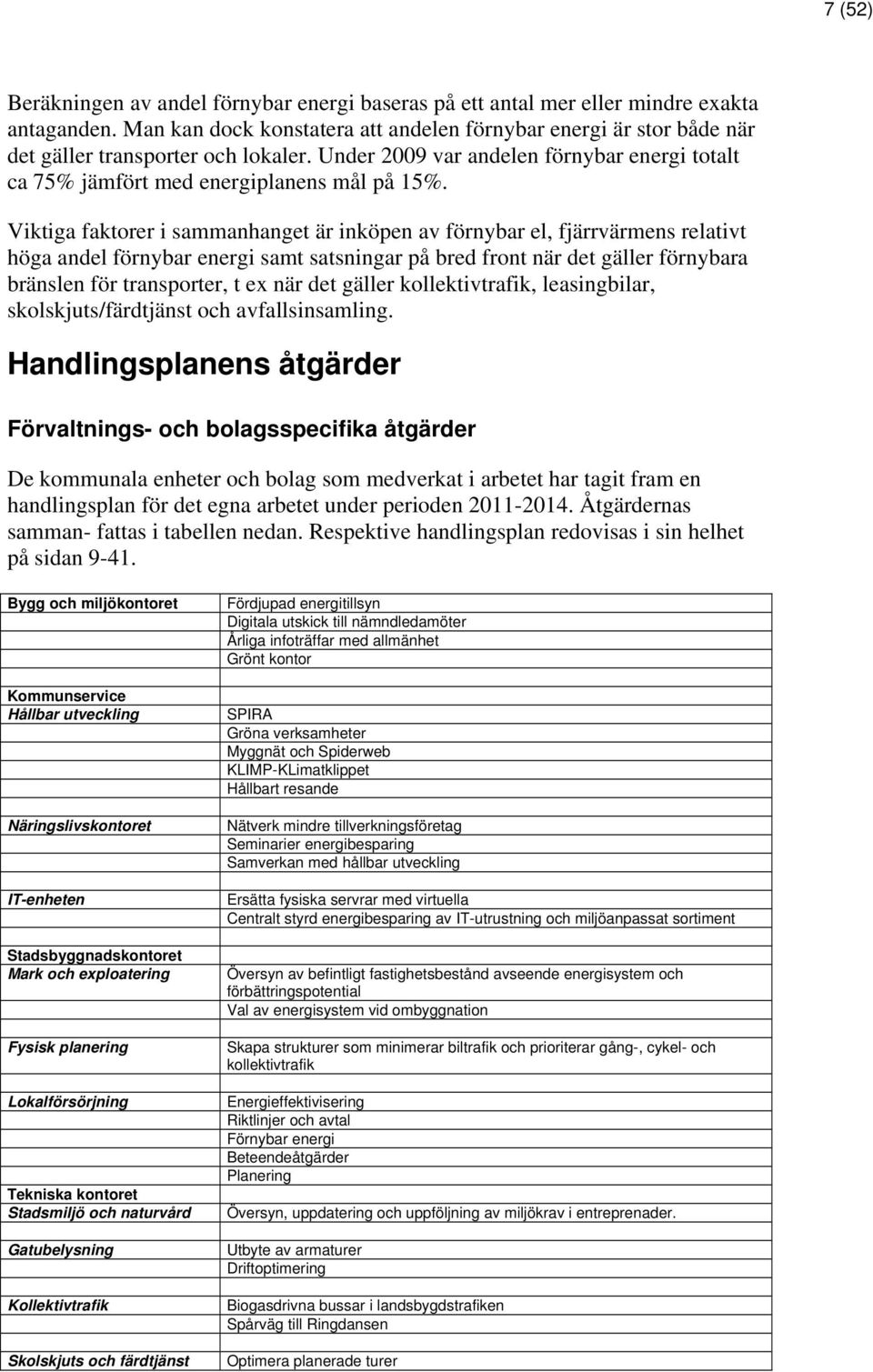 Viktiga faktorer i sammanhanget är inköpen av förnybar el, fjärrvärmens relativt höga andel förnybar energi samt satsningar på bred front när det gäller förnybara bränslen för transporter, t ex när