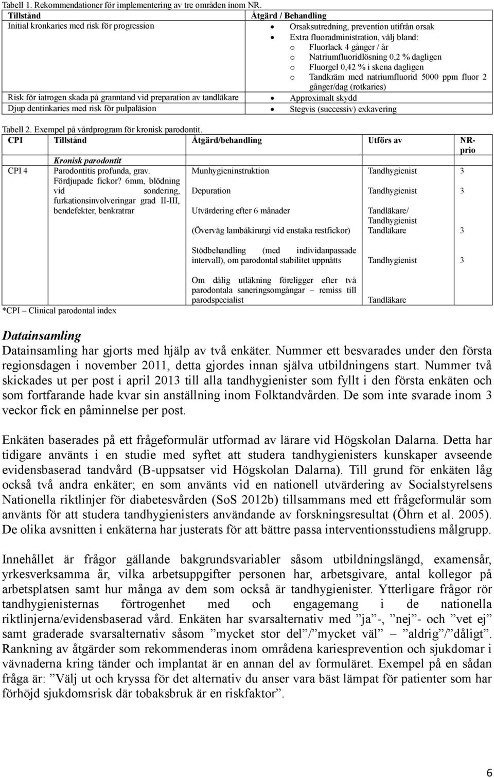 Natriumfluoridlösning 0,2 % dagligen o Fluorgel 0,42 % i skena dagligen o Tandkräm med natriumfluorid 5000 ppm fluor 2 gånger/dag (rotkaries) Risk för iatrogen skada på granntand vid preparation av