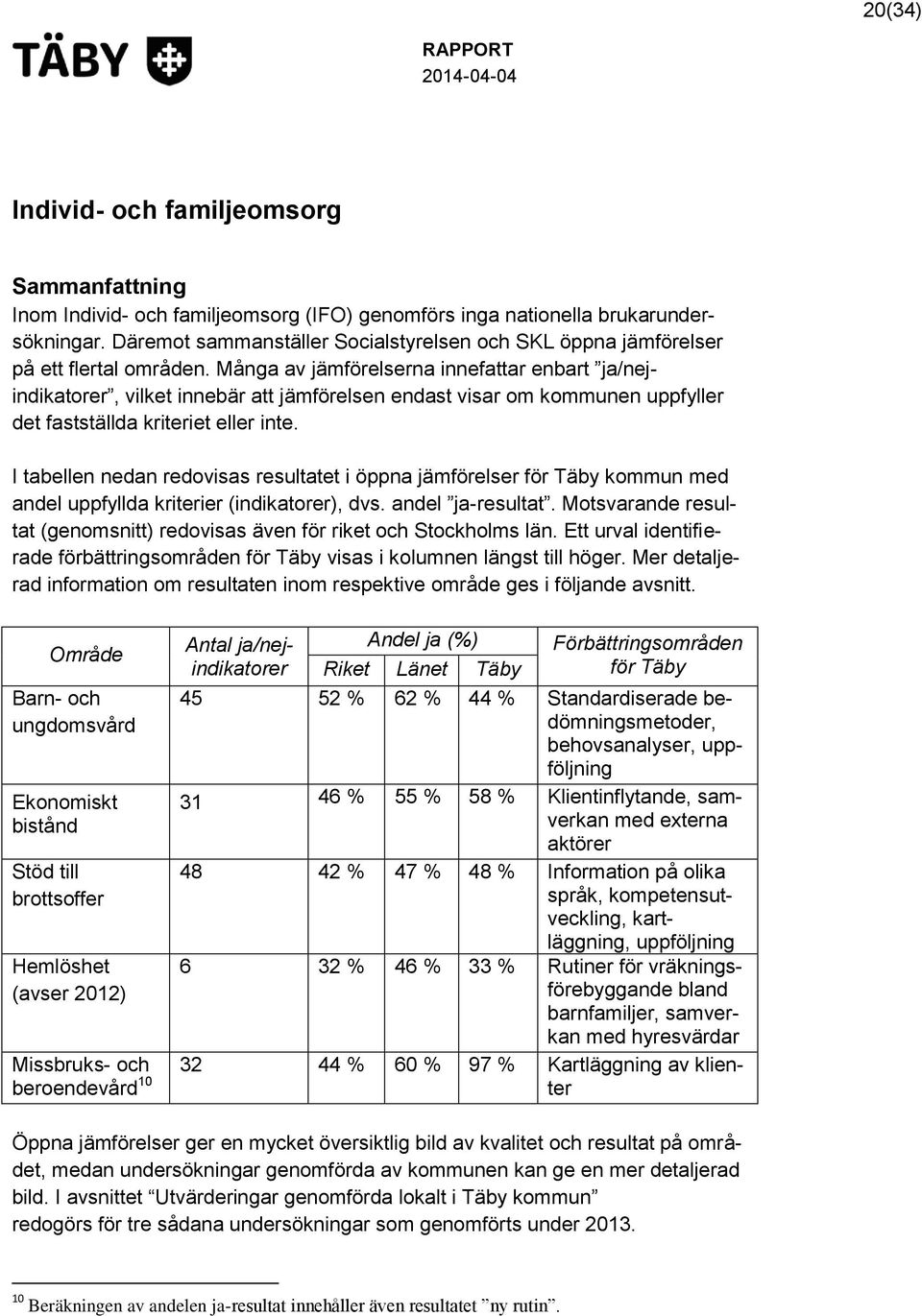 Många av jämförelserna innefattar enbart ja/nejindikatorer, vilket innebär att jämförelsen endast visar om kommunen uppfyller det fastställda kriteriet eller inte.