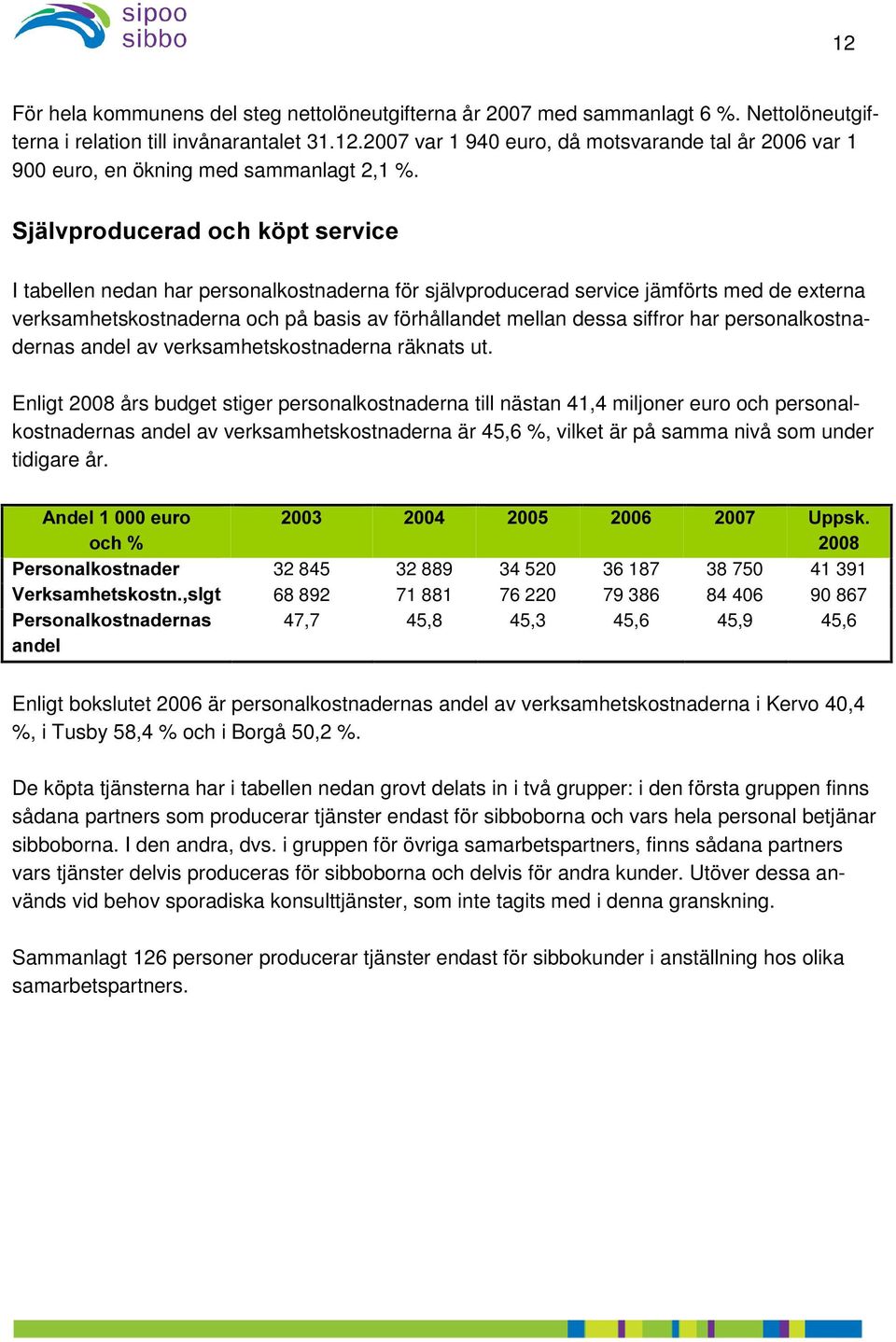 personalkostnadernas andel av verksamhetskostnaderna räknats ut.