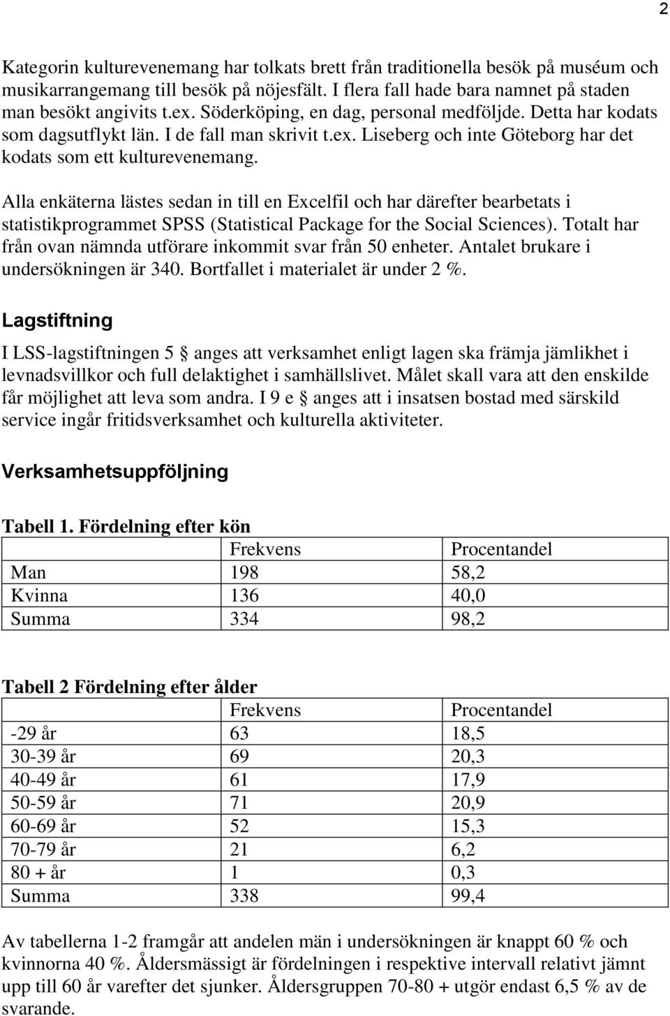 Alla enkäterna lästes sedan in till en Excelfil och har därefter bearbetats i statistikprogrammet SPSS (Statistical Package for the Social Sciences).