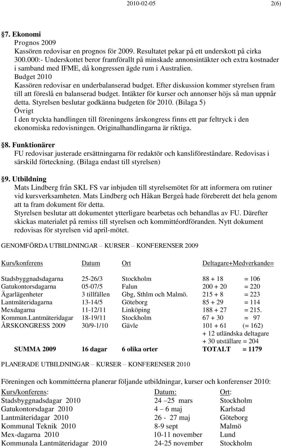 Efter diskussion kommer styrelsen fram till att föreslå en balanserad budget. Intäkter för kurser och annonser höjs så man uppnår detta. Styrelsen beslutar godkänna budgeten för 2010.