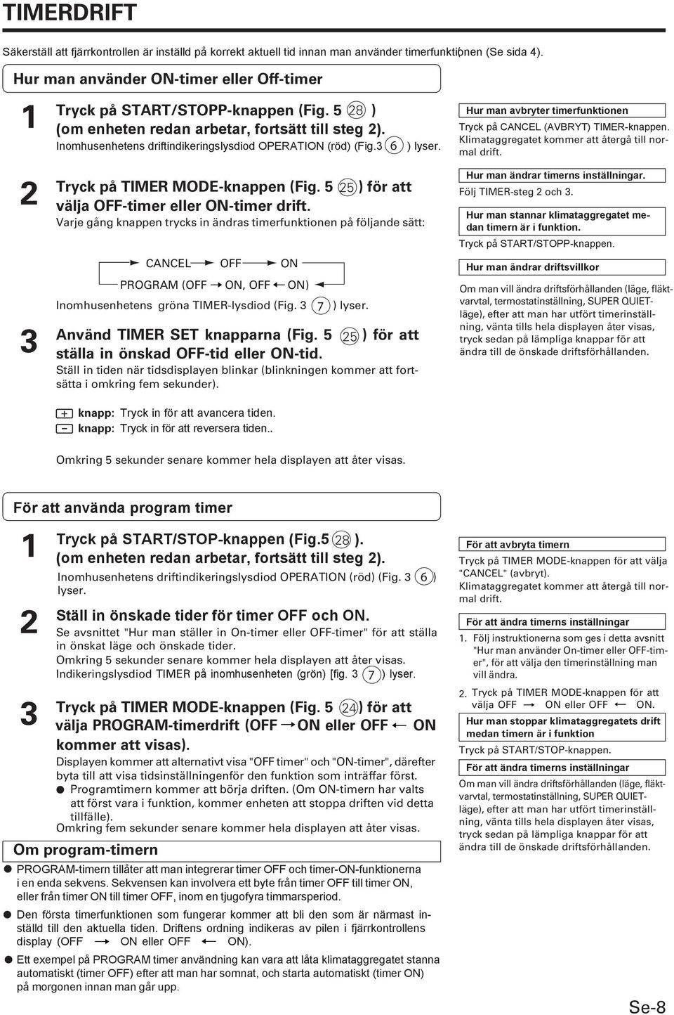 3 6 ) lyser. Tryck på TIMER MODE-knappen (Fig. 5 5 ) för att välja OFF-timer eller ON-timer drift.