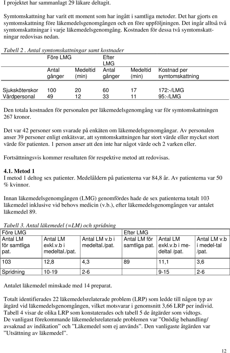 Kostnaden för dessa två symtomskattningar redovisas nedan. Tabell 2.