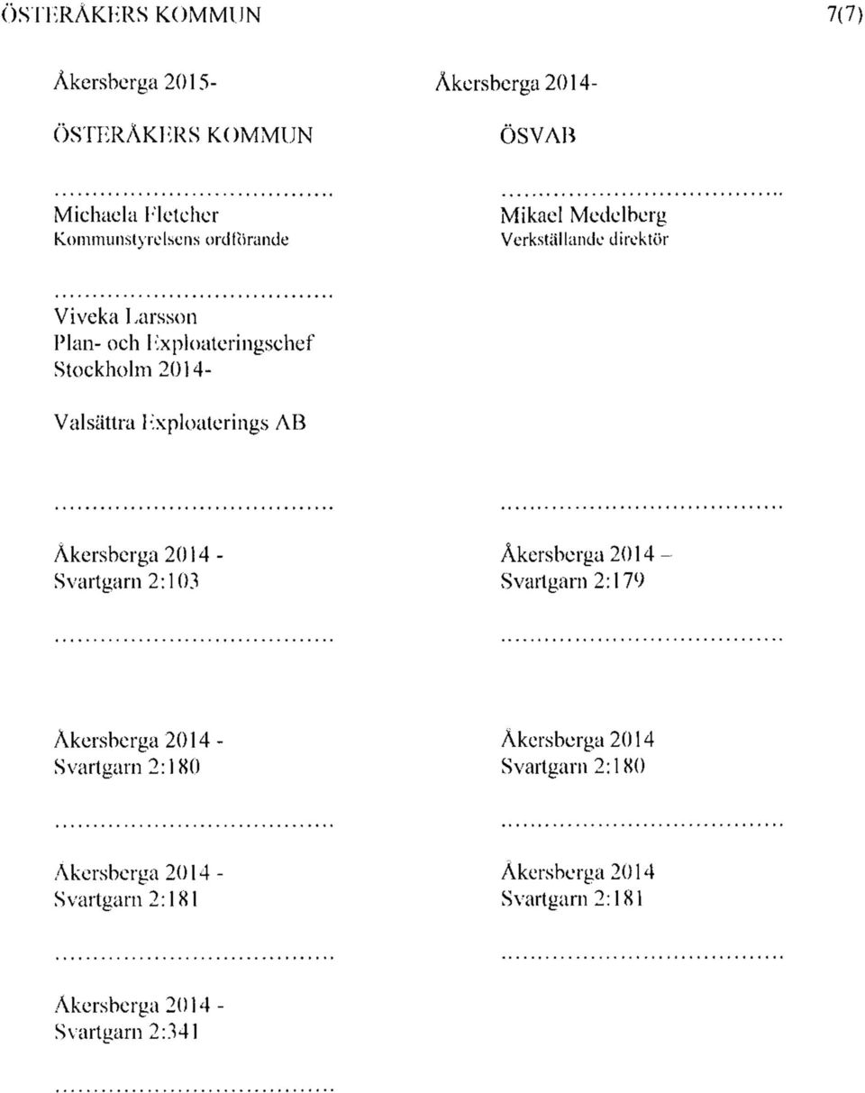 Exploaterings AB Åkersberga 2014 - Svartgarn 2:103 Åkersberga 2014 Svartgarn 2:179 Åkersberga 2014 Svartgarn 2:180