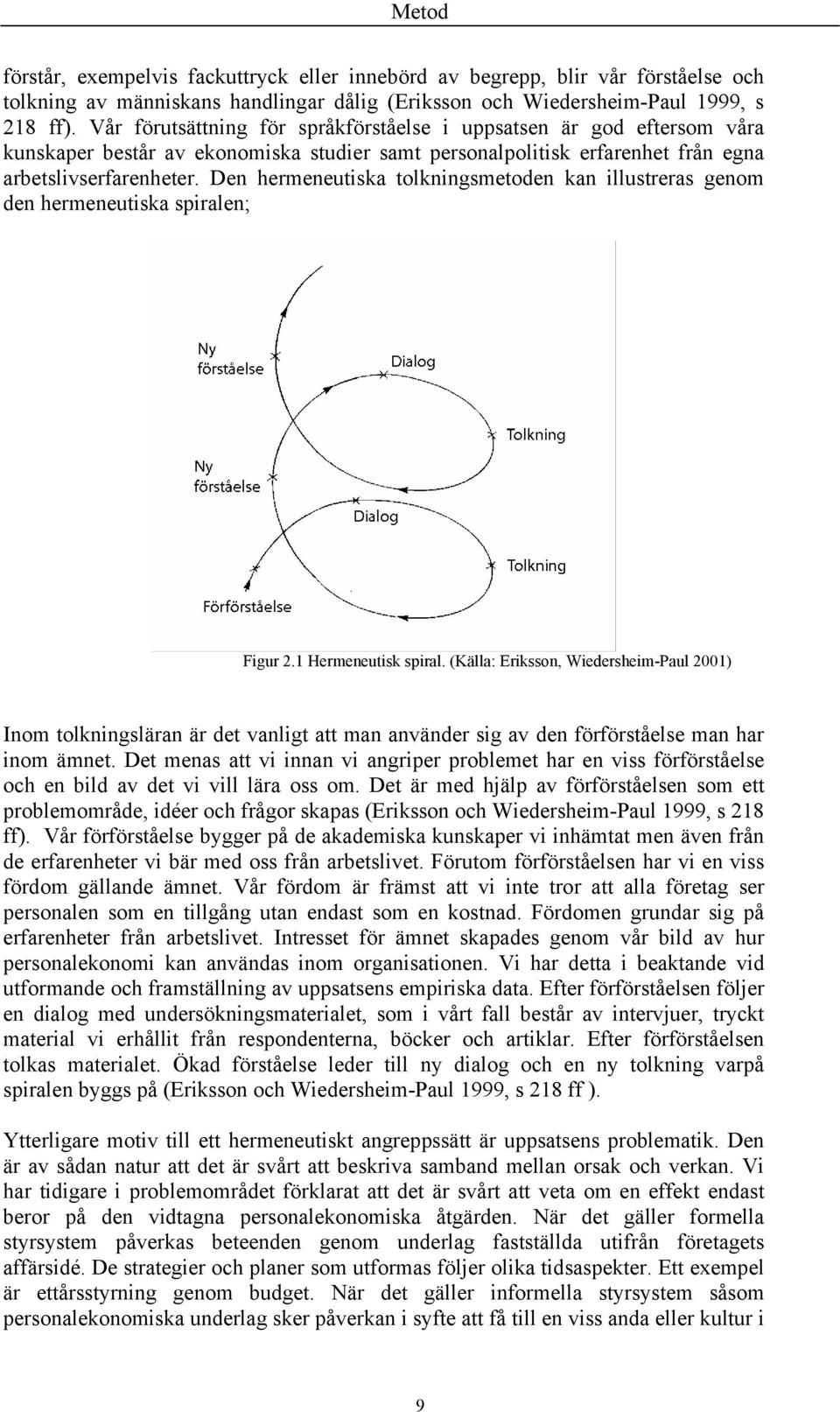 Den hermeneutiska tolkningsmetoden kan illustreras genom den hermeneutiska spiralen; Figur 2.1 Hermeneutisk spiral.