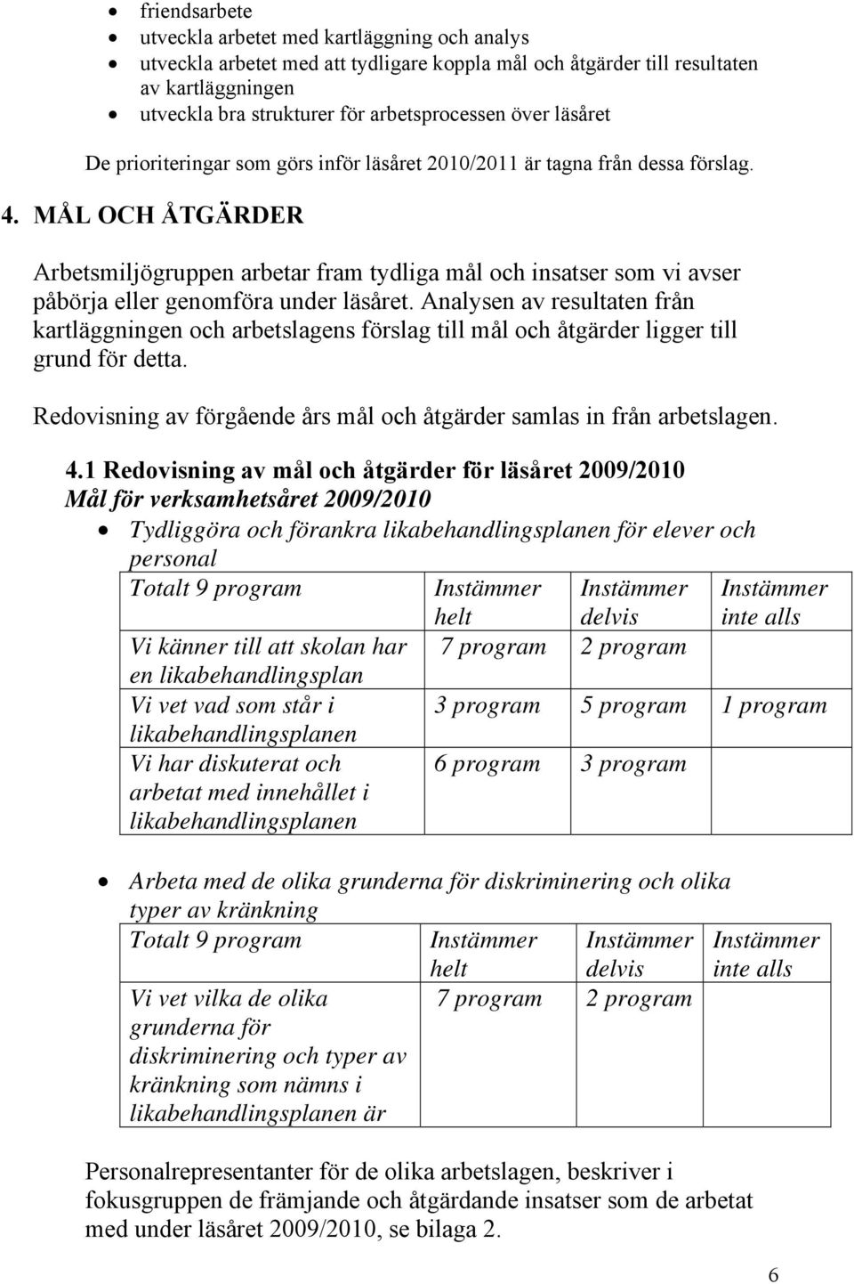 MÅL OCH ÅTGÄRDER Arbetsmiljögruppen arbetar fram tydliga mål och insatser som vi avser påbörja eller genomföra under läsåret.