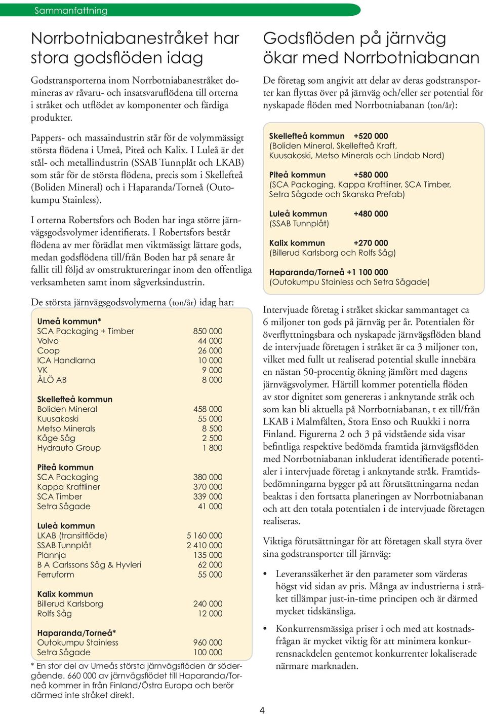 I Luleå är det stål- och metallindustrin (SSAB Tunnplåt och LKAB) som står för de största flödena, precis som i Skellefteå (Boliden Mineral) och i Haparanda/Torneå (Outokumpu Stainless).