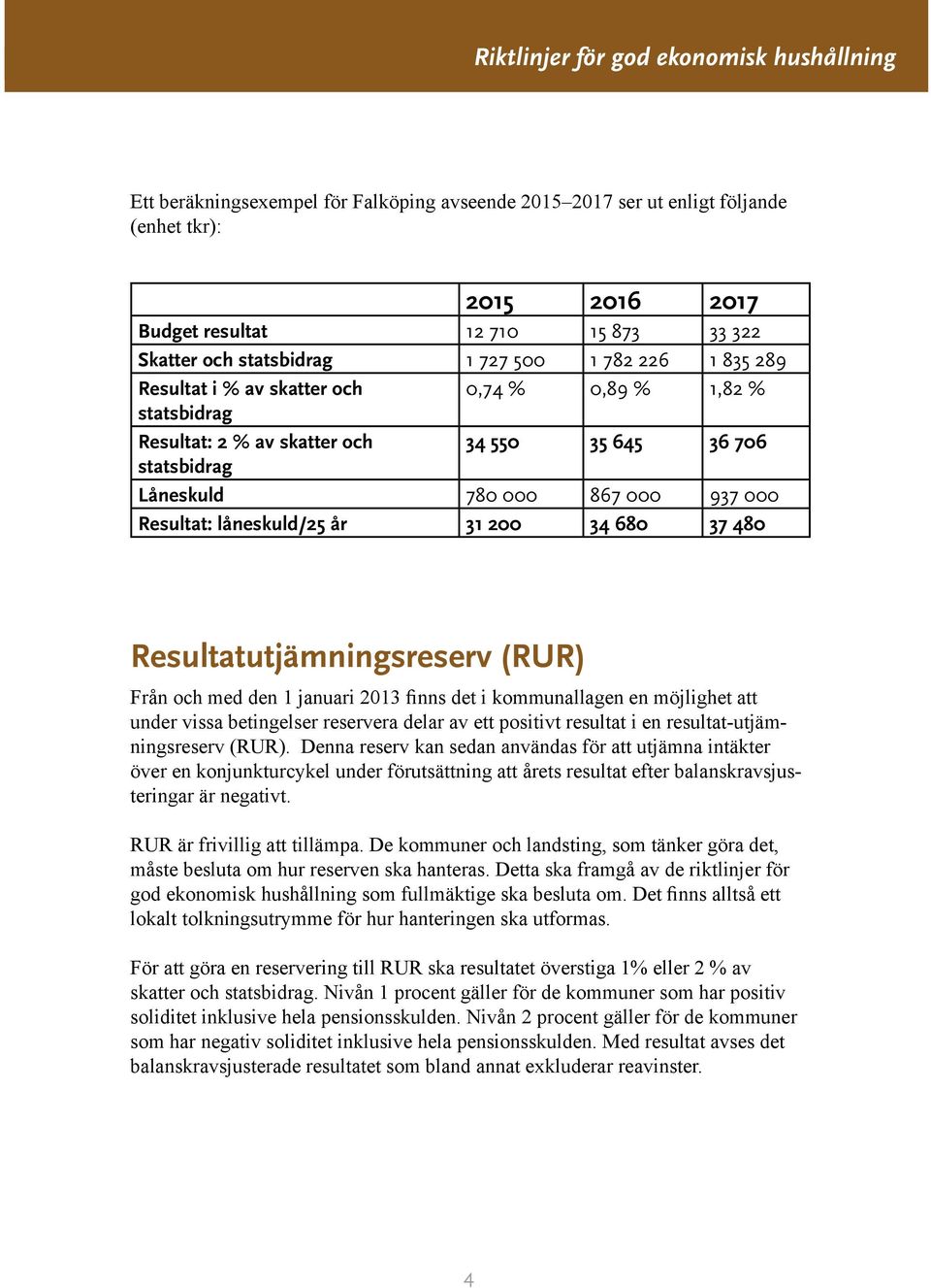 480 Resultatutjämningsreserv (RUR) Från och med den 1 januari 2013 finns det i kommunallagen en möjlighet att under vissa betingelser reservera delar av ett positivt resultat i en