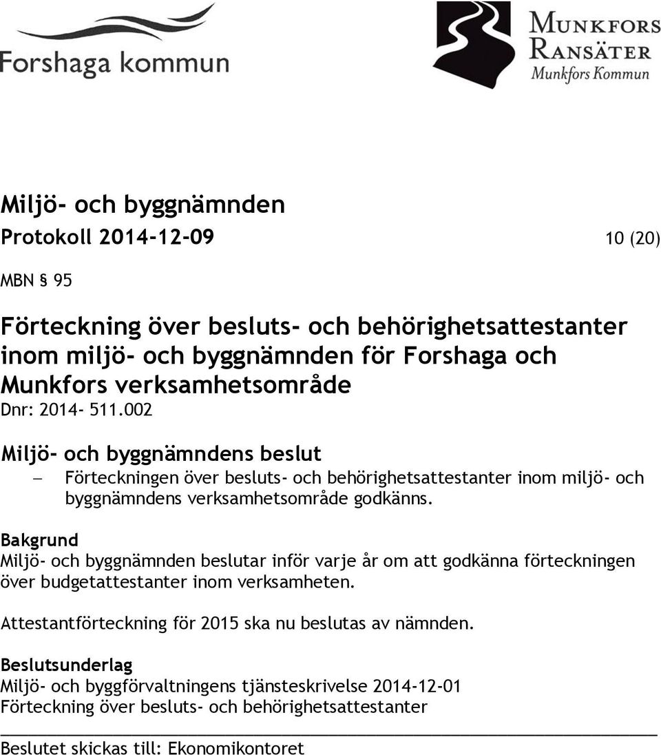 Bakgrund Miljö- och byggnämnden beslutar inför varje år om att godkänna förteckningen över budgetattestanter inom verksamheten.