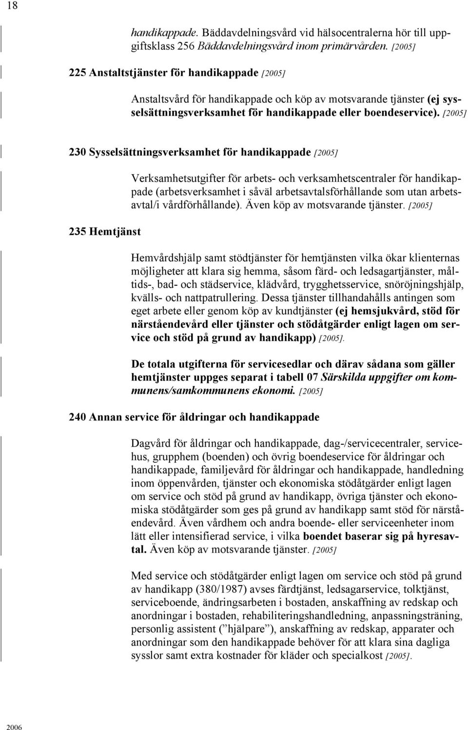 [2005] 230 Sysselsättningsverksamhet för handikappade [2005] 235 Hemtjänst Verksamhetsutgifter för arbets- och verksamhetscentraler för handikappade (arbetsverksamhet i såväl arbetsavtalsförhållande