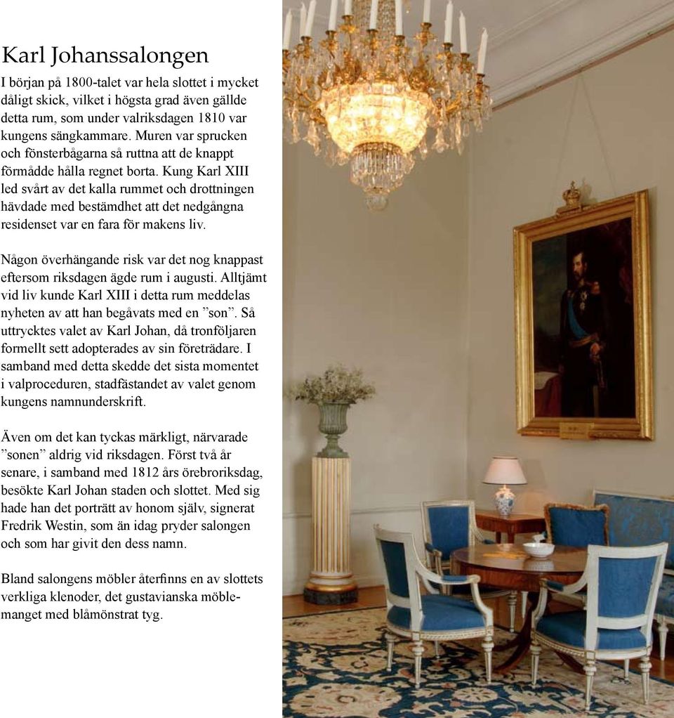 Kung Karl XIII led svårt av det kalla rummet och drottningen hävdade med bestämdhet att det nedgångna residenset var en fara för makens liv.