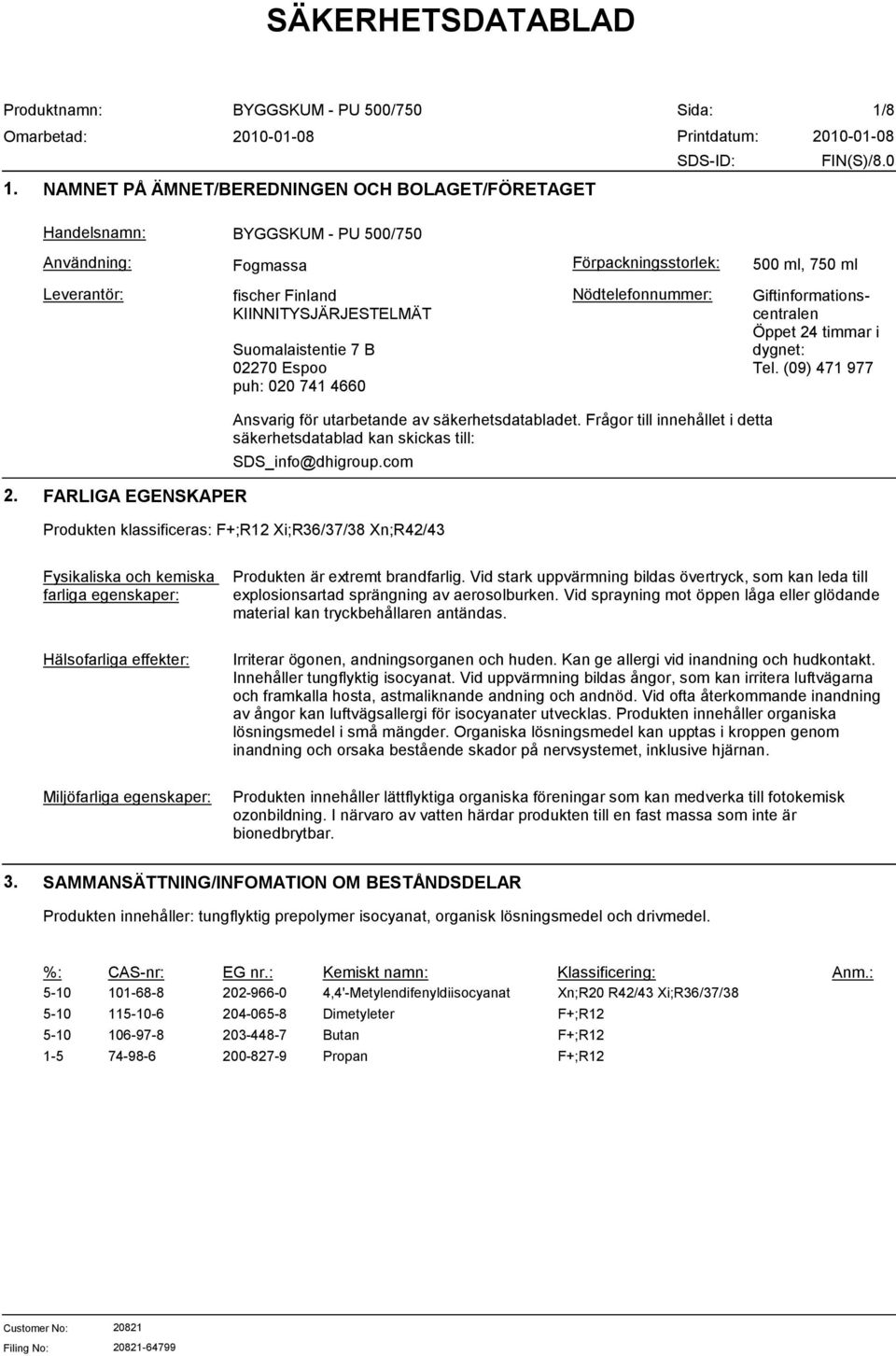 Frågor till innehållet i detta säkerhetsdatablad kan skickas till: SDS_info@dhigroup.com 2.