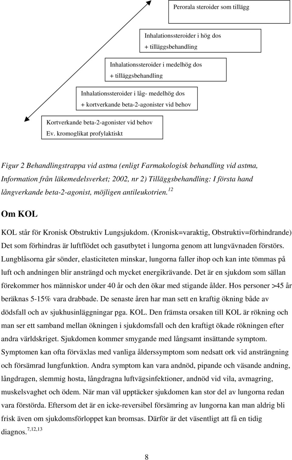 kromoglikat profylaktiskt Figur 2 Behandlingstrappa vid astma (enligt Farmakologisk behandling vid astma, Information från läkemedelsverket; 2002, nr 2) Tilläggsbehandling: I första hand långverkande