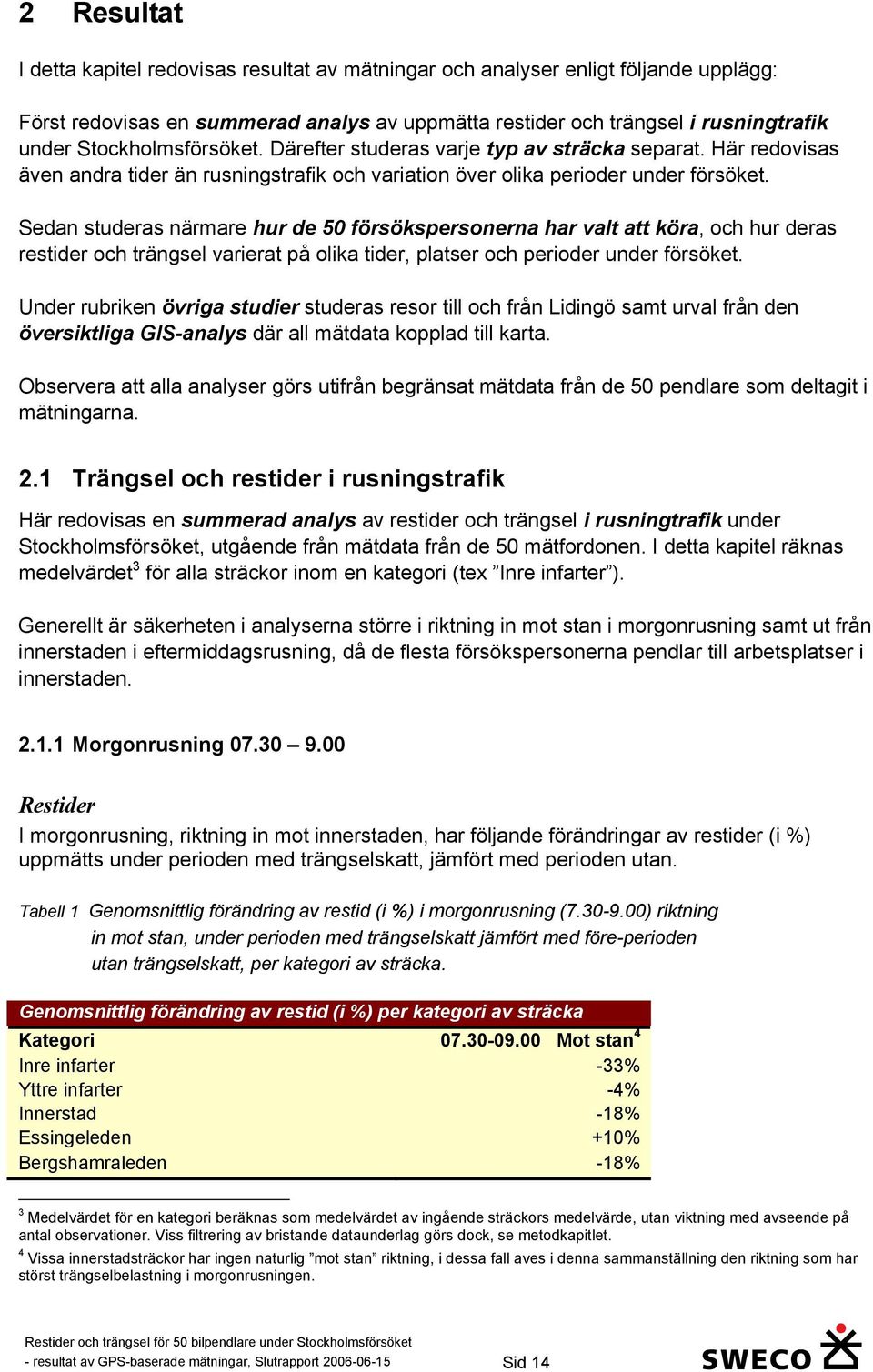 Sedan studeras närmare hur de 50 försökspersonerna har valt att köra, och hur deras restider och trängsel varierat på olika tider, platser och perioder under försöket.