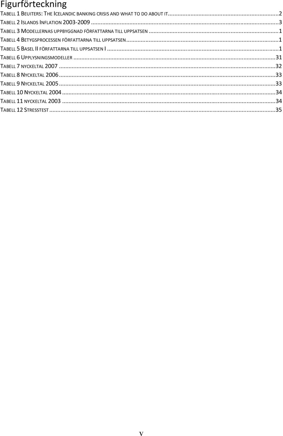 ..1 TABELL 5 BASEL II FÖRFATTARNA TILL UPPSATSEN I...1 TABELL 6 UPPLYSNINGSMODELLER...31 TABELL 7 NYCKELTAL 2007.