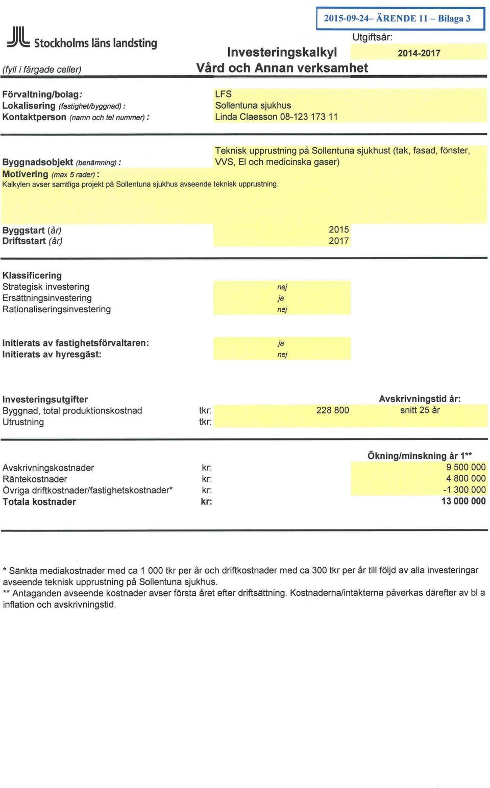 Investeringsutgifter Byggnad, total produktionskostnad Utrustning tkr: tkr: Avskrivningstid ;.