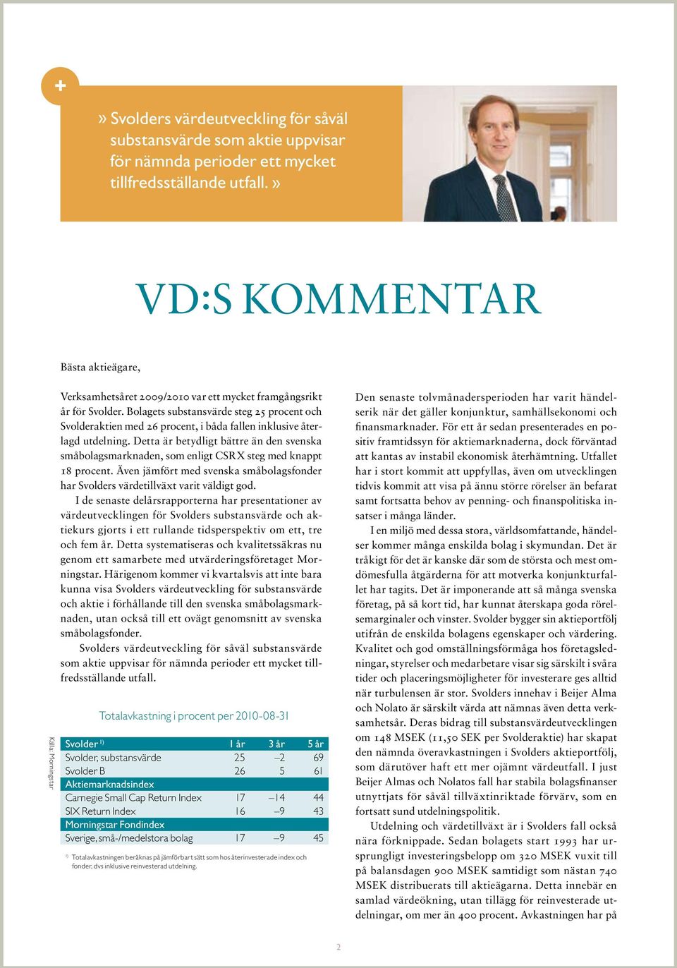 Bolagets substansvärde steg 25 procent och Svolderaktien med 26 procent, i båda fallen inklusive återlagd utdelning.