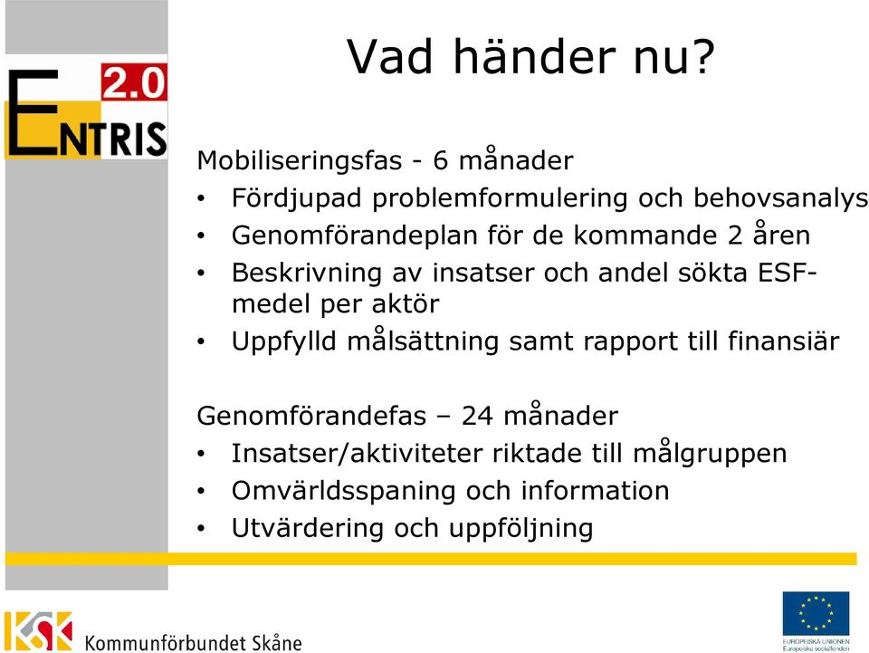 för de kommande 2 åren Beskrivning av insatser och andel sökta ESF- medel per aktör Uppfylld