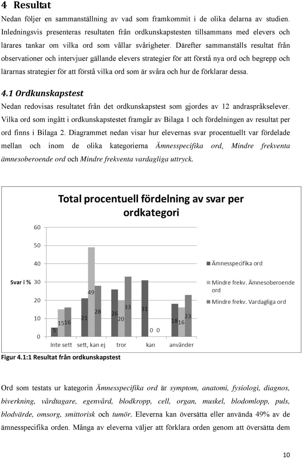 Därefter sammanställs resultat från observationer och intervjuer gällande elevers strategier för att förstå nya ord och begrepp och lärarnas strategier för att förstå vilka ord som är svåra och hur