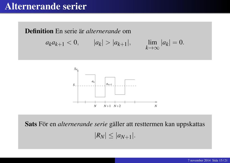 S N S a n a n+1 N N+1 N+2 N Sats För en alternerande serie