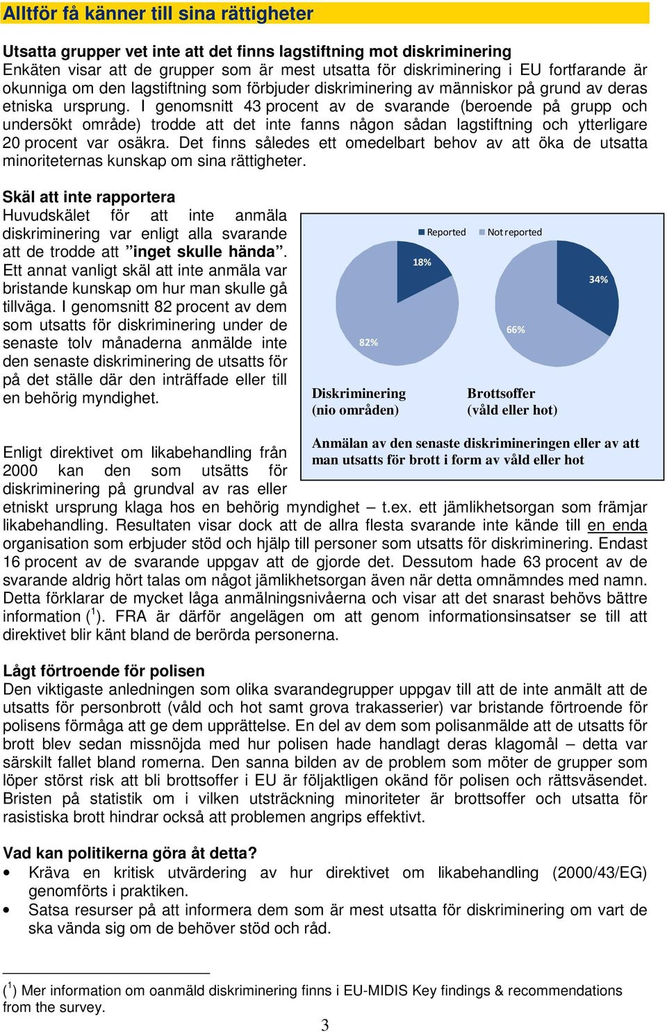 I genomsnitt 43 procent av de svarande (beroende på grupp och undersökt område) trodde att det inte fanns någon sådan lagstiftning och ytterligare 20 procent var osäkra.