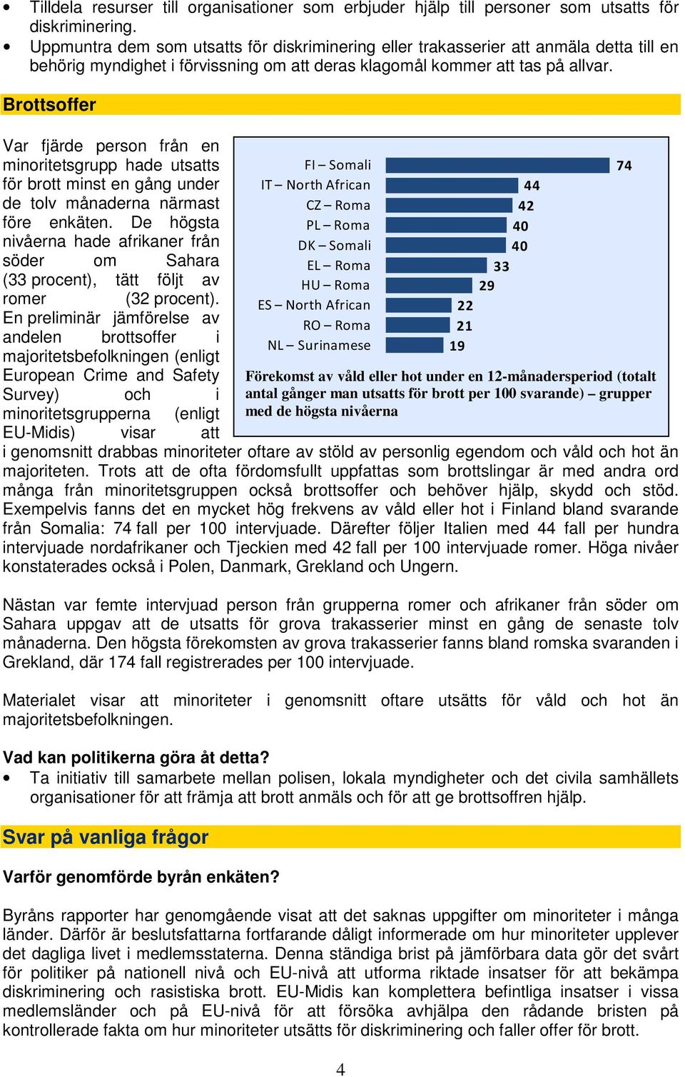 Brottsoffer Var fjärde person från en minoritetsgrupp hade utsatts för brott minst en gång under de tolv månaderna närmast före enkäten.